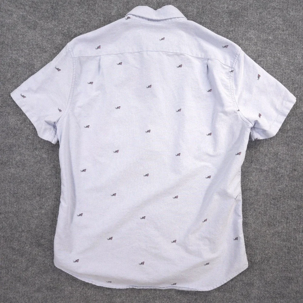 J Crew Oxford Shirt Mens M Blue Embroidered Great White Sharks Flex Short Sleeve